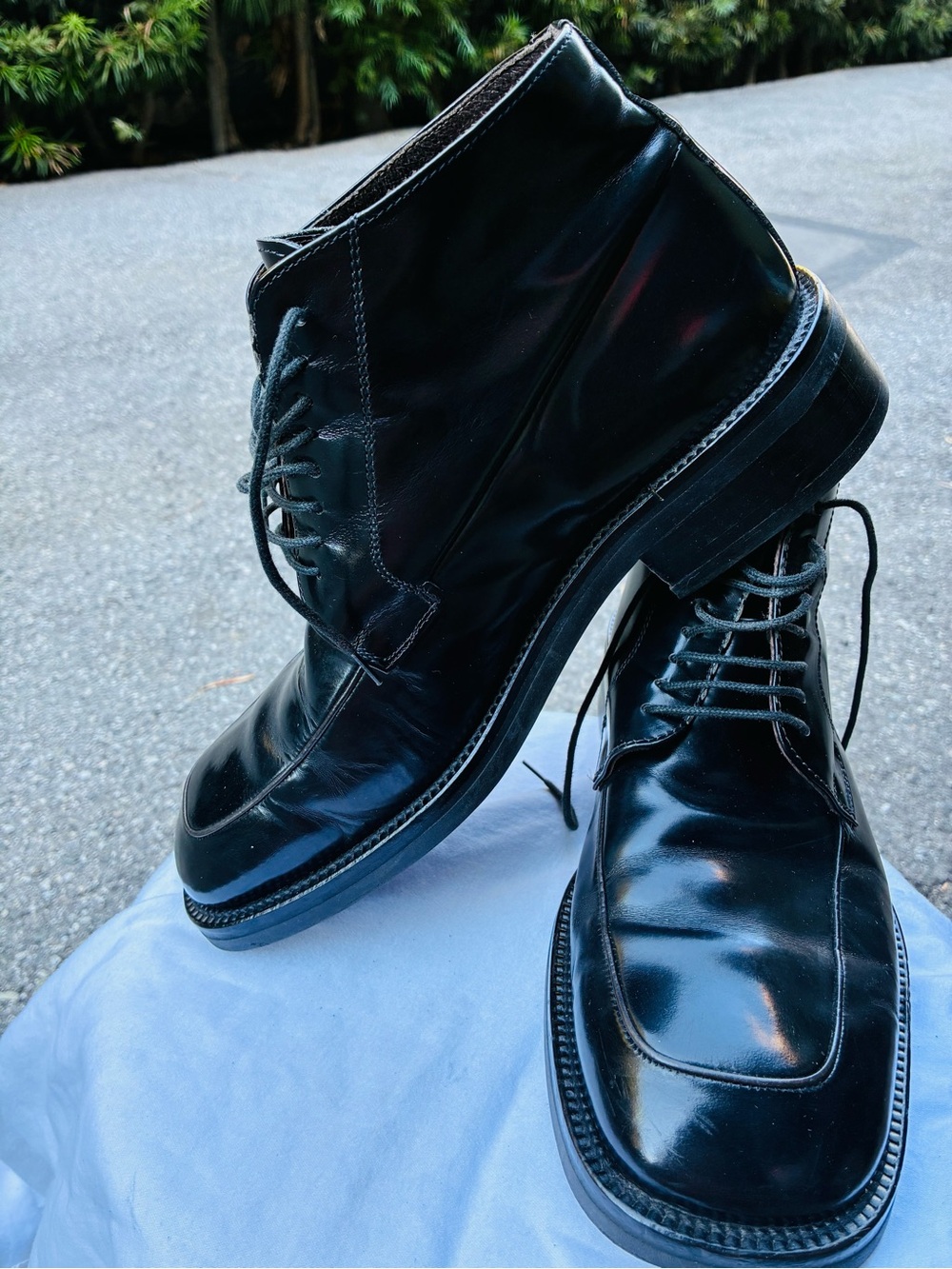 Brass Black Ankle Boots, Size 11